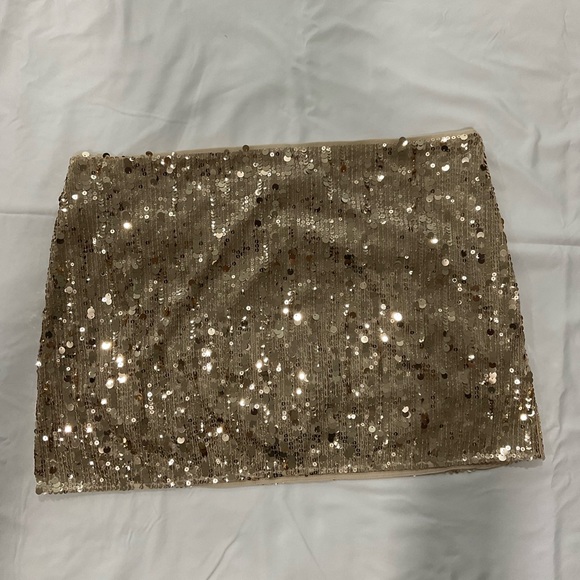 H And m Sequined Gold Mini Skirt With Spandex Shorts Under Size 18 - Picture 1 of 6